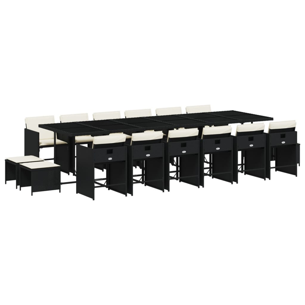 17 Piece Garden Dining Set with Cushions Black Poly Rattan