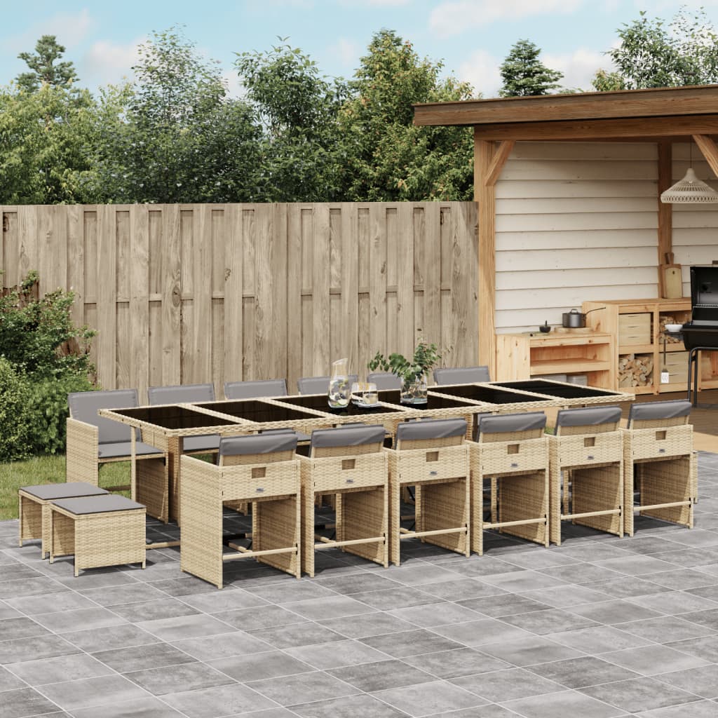 17 Piece Garden Dining Set with Cushions Mix Beige Poly Rattan
