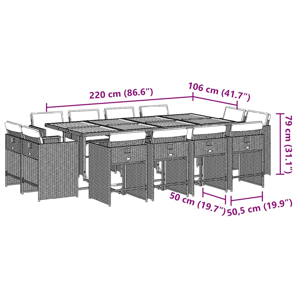 13 Piece Garden Dining Set with Cushions Light Grey Poly Rattan