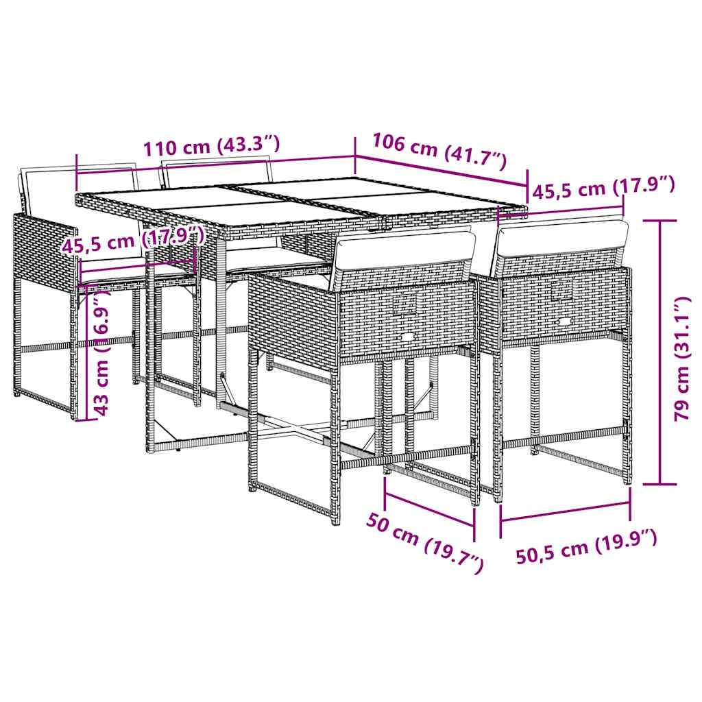 5 Piece Garden Dining Set with Cushions Black Poly Rattan