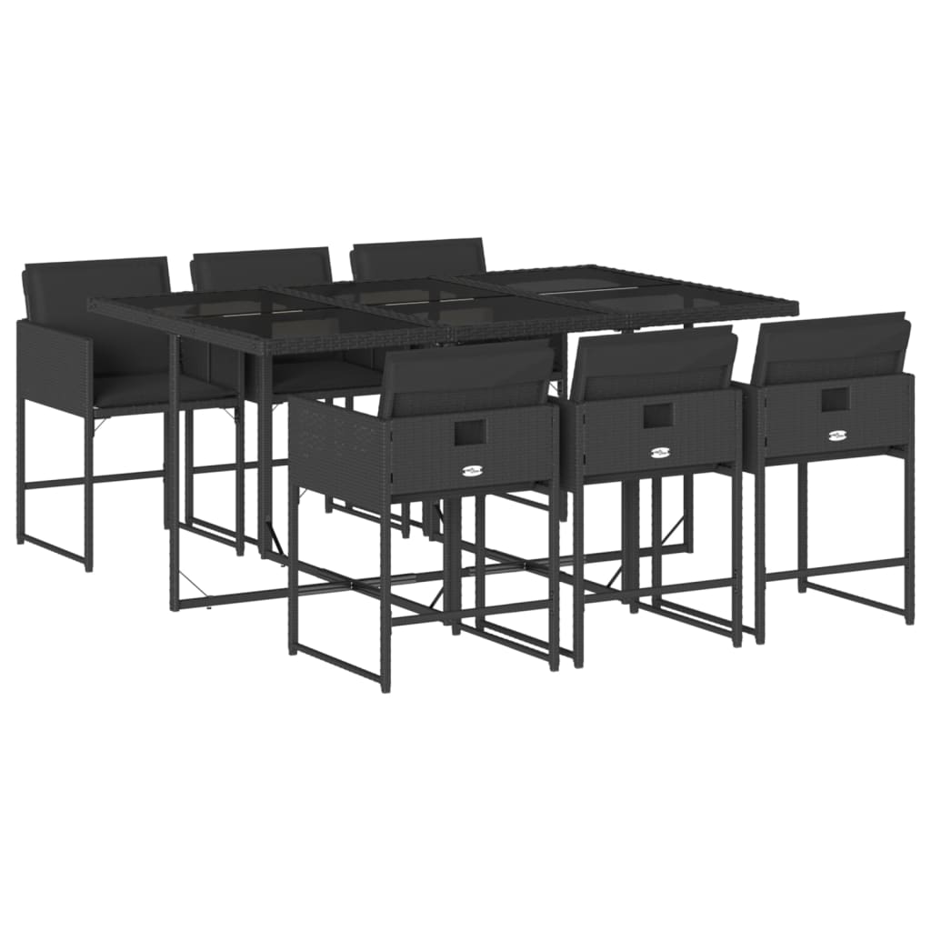 7 Piece Garden Dining Set with Cushions Black Poly Rattan