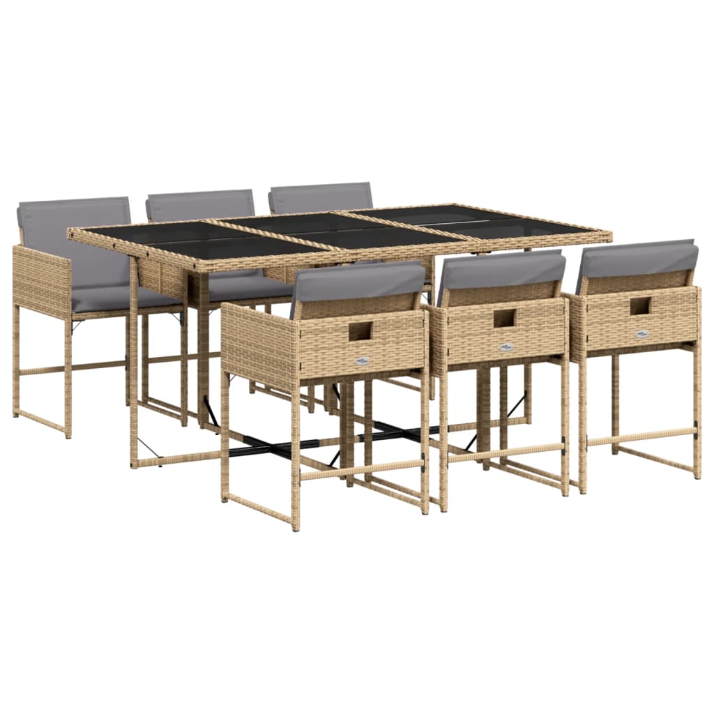 7 Piece Garden Dining Set with Cushions Mix Beige Poly Rattan