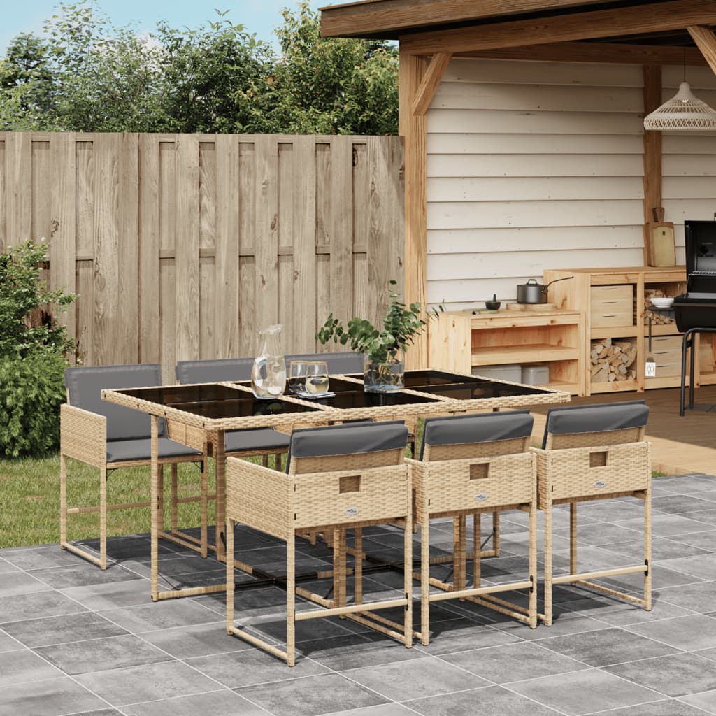 7 Piece Garden Dining Set with Cushions Mix Beige Poly Rattan