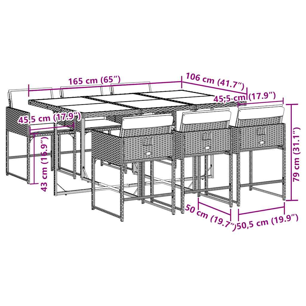 7 Piece Garden Dining Set with Cushions Black Poly Rattan
