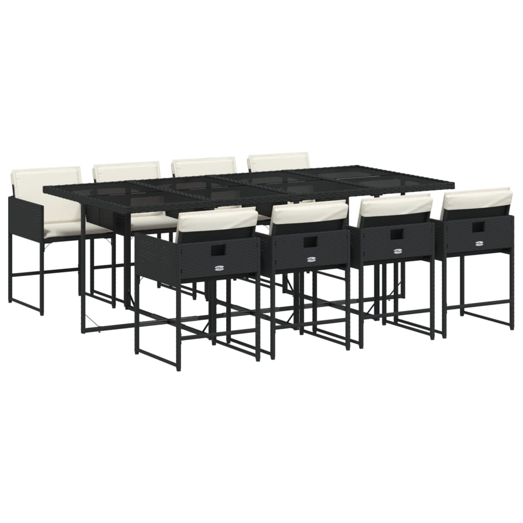 9 Piece Garden Dining Set with Cushions Black Poly Rattan