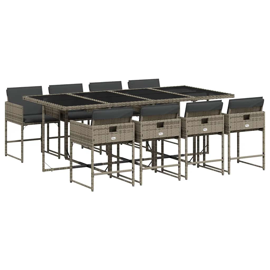 9 Piece Garden Dining Set with Cushions Grey Poly Rattan
