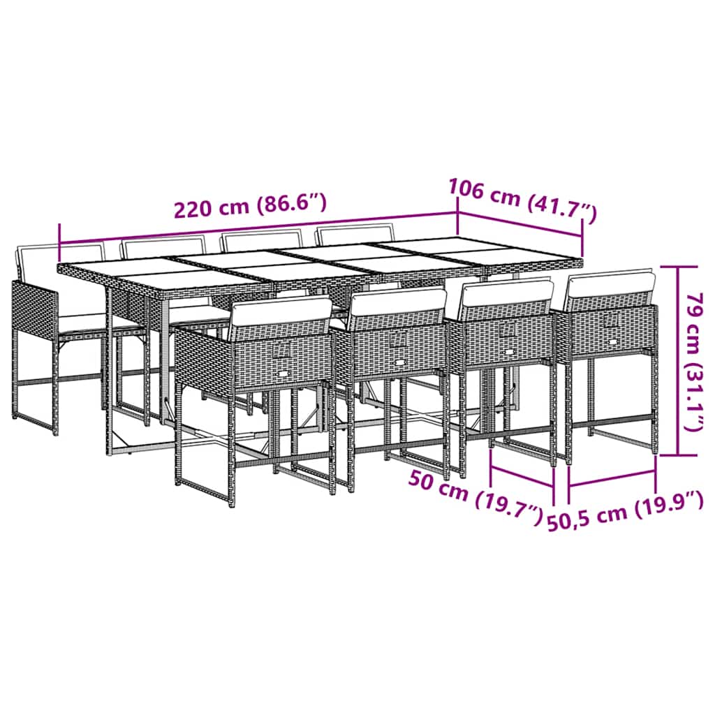 9 Piece Garden Dining Set with Cushions Light Grey Poly Rattan