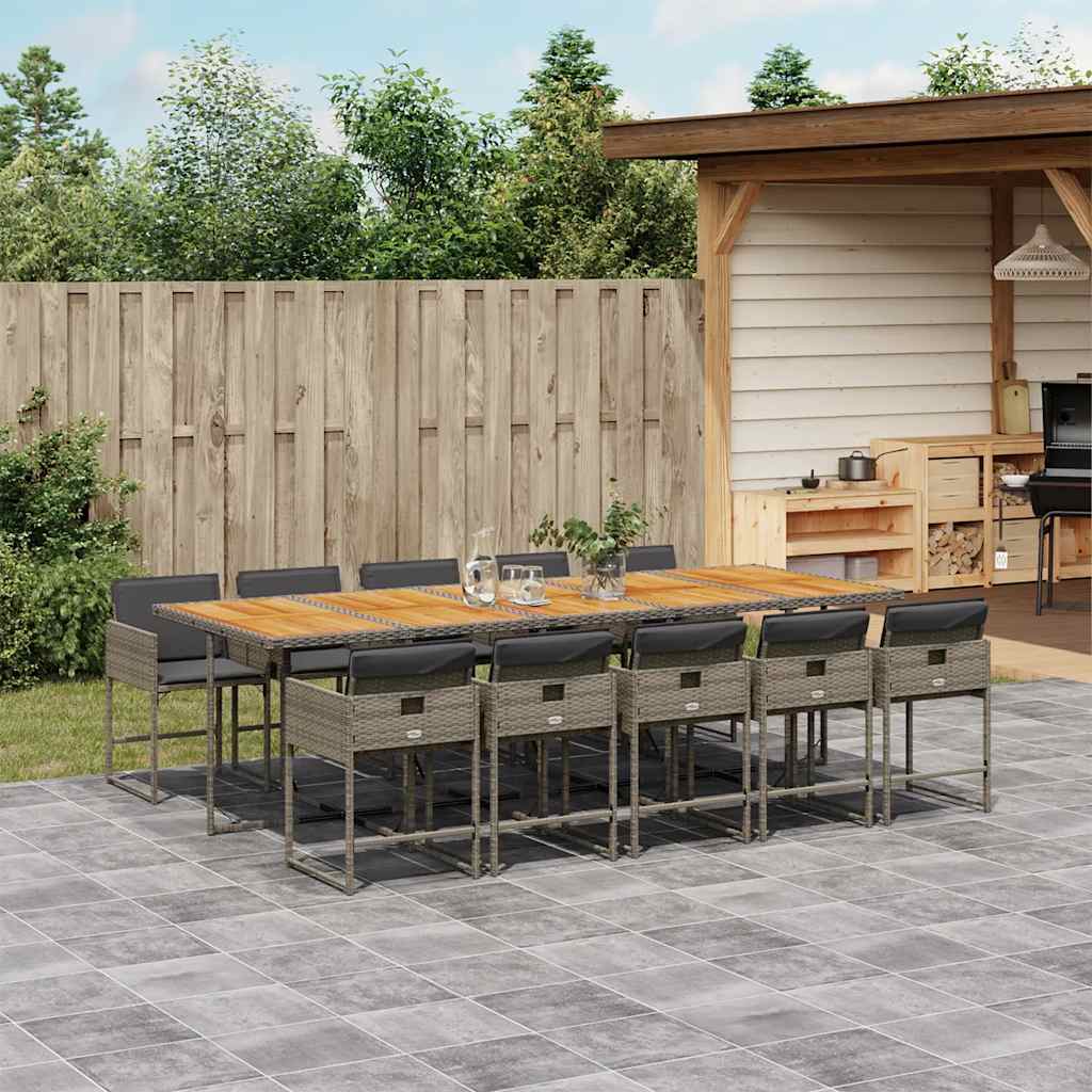11 Piece Garden Dining Set with Cushions Grey Poly Rattan
