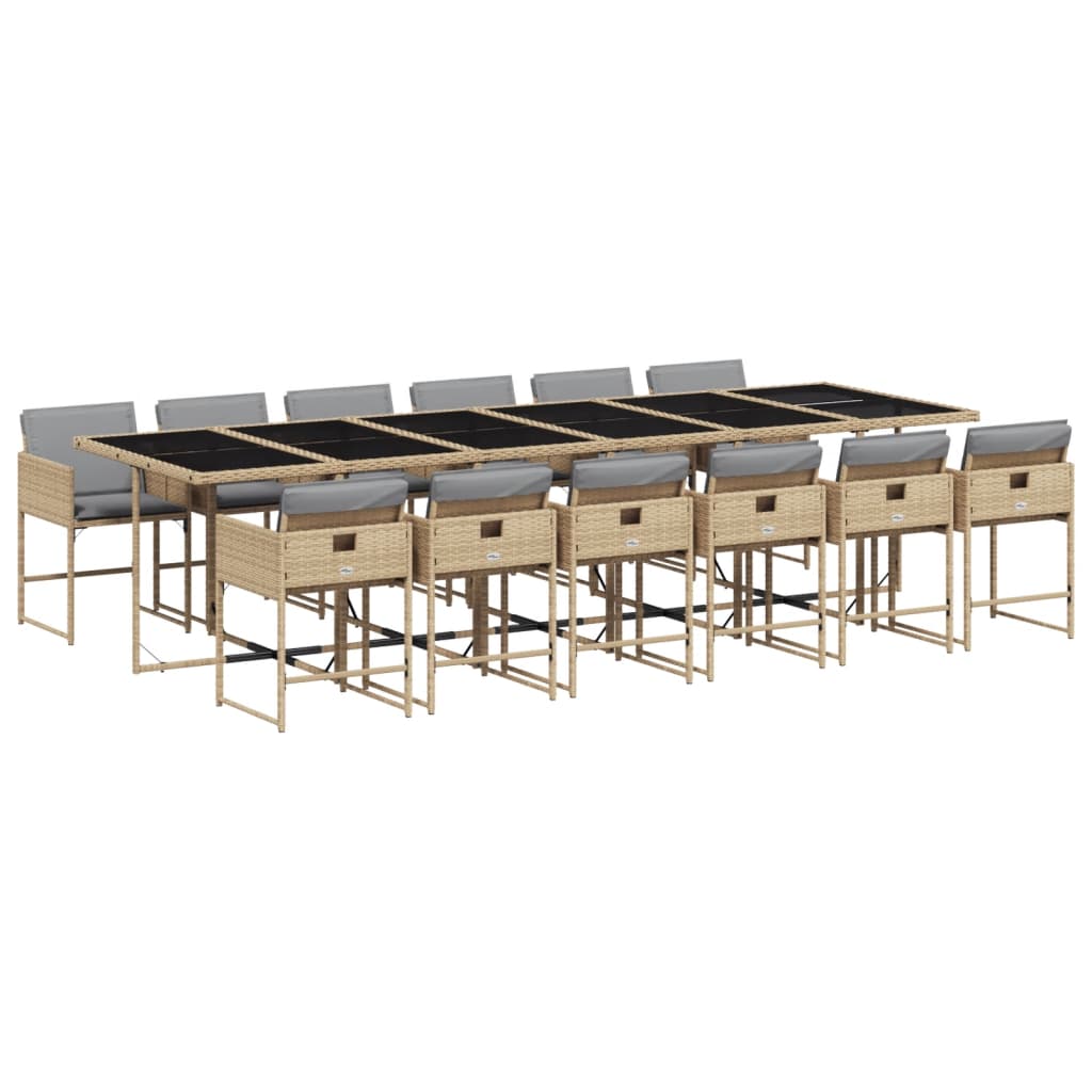 13 Piece Garden Dining Set with Cushions Mix Beige Poly Rattan