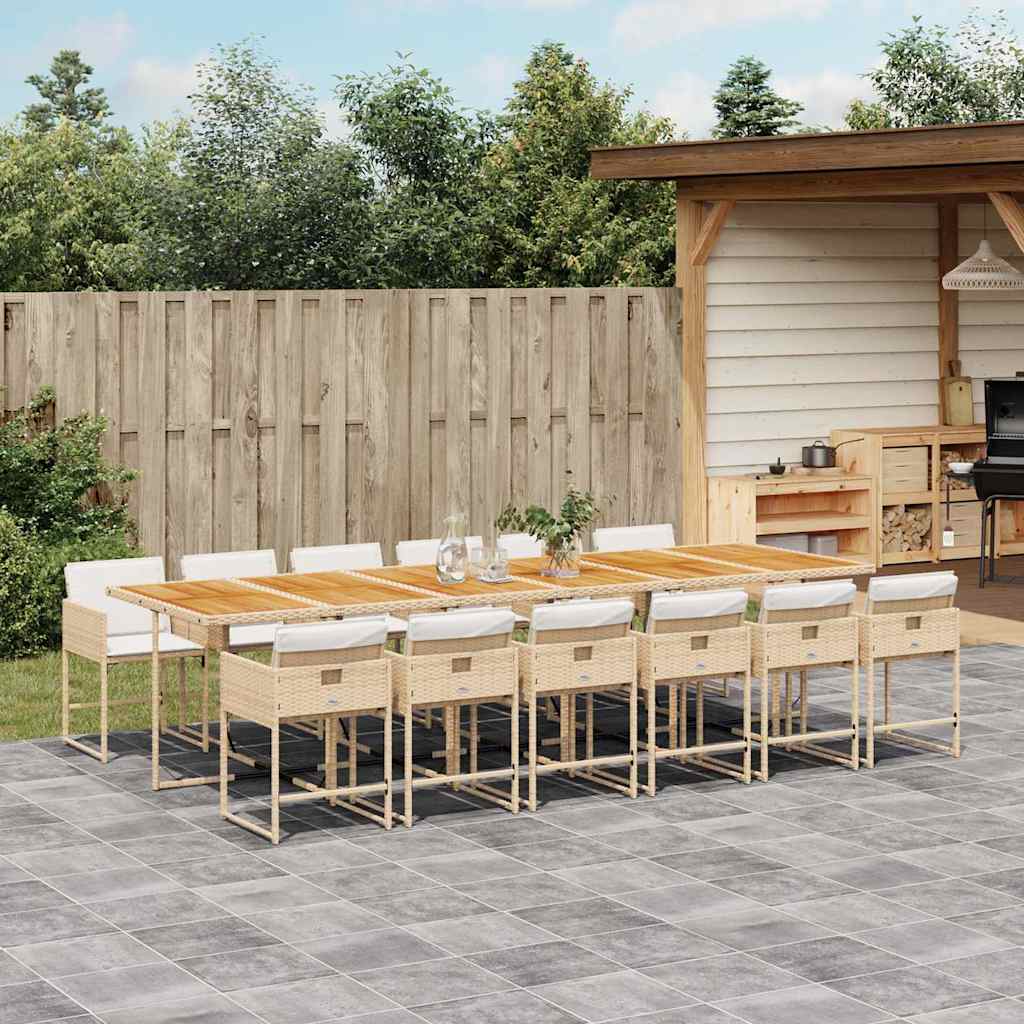 13 Piece Garden Dining Set with Cushions Beige Poly Rattan