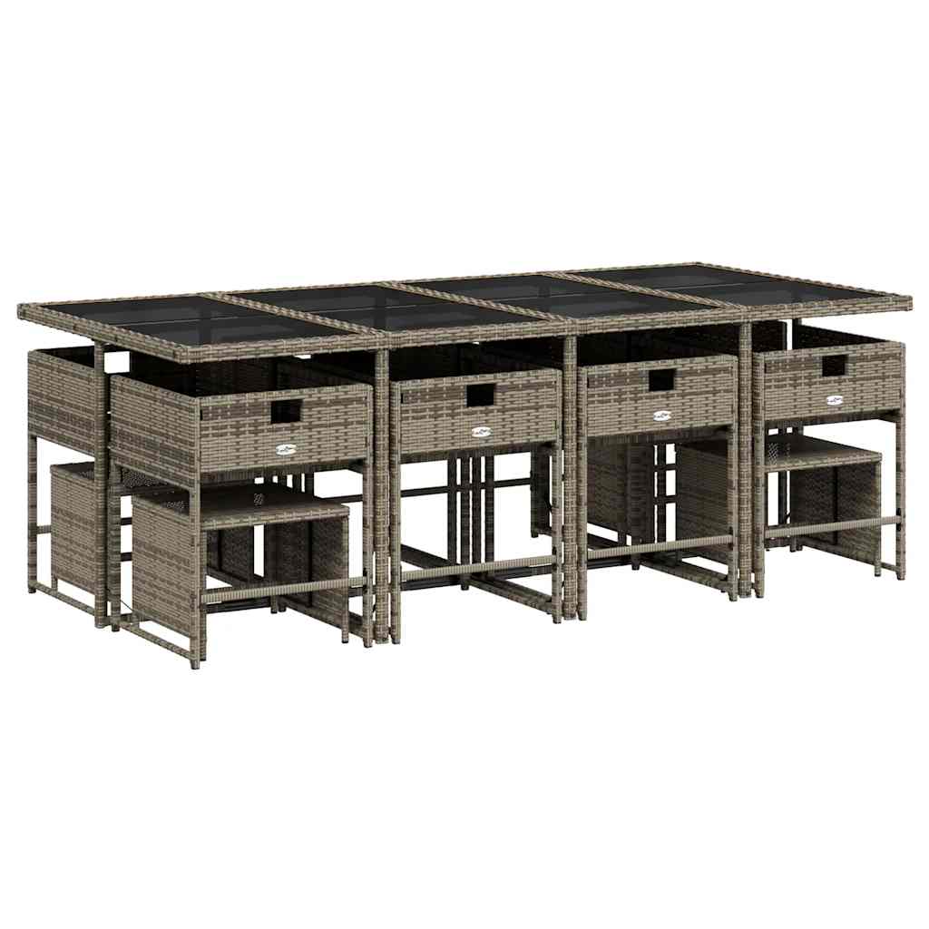 13 Piece Garden Dining Set with Cushions Grey Poly Rattan