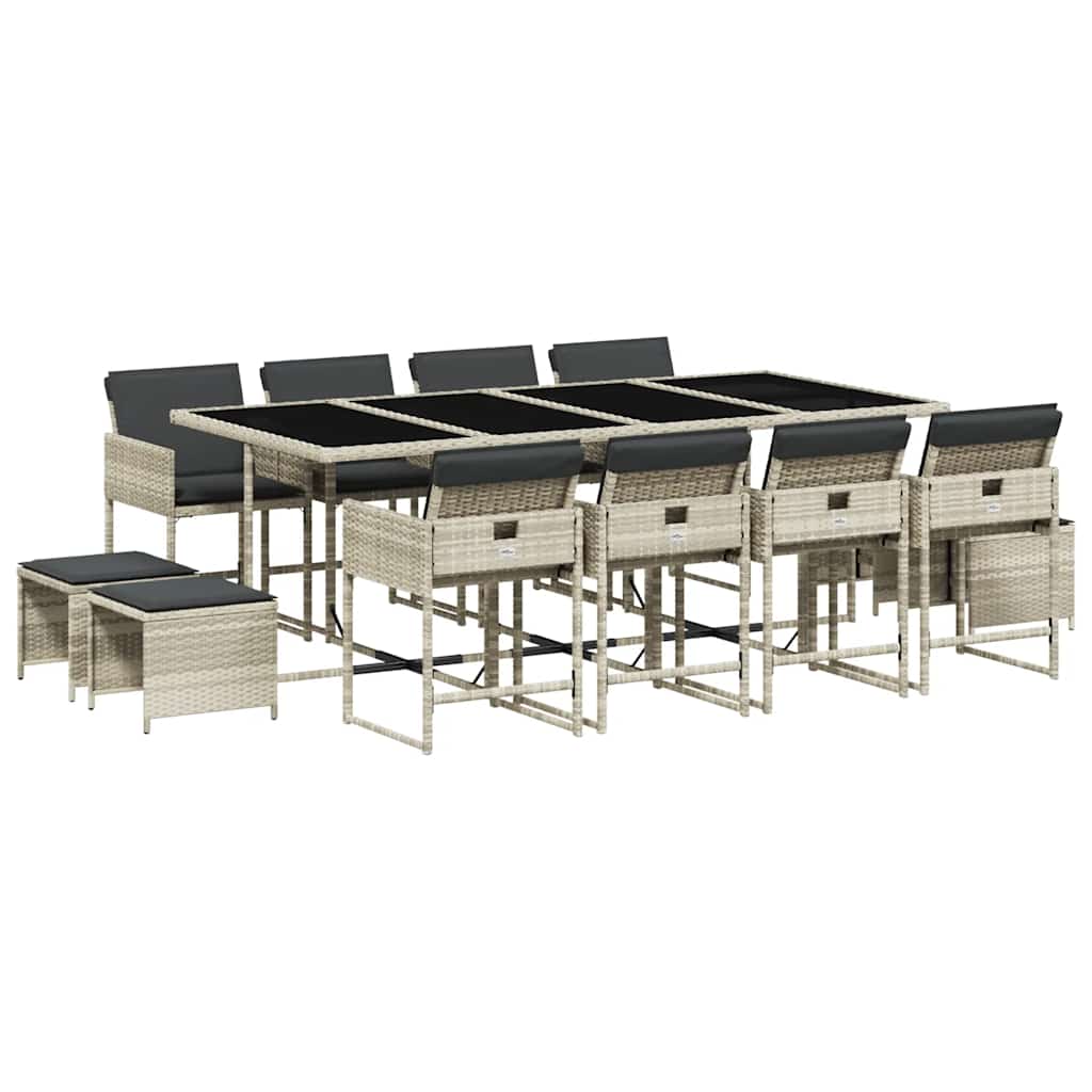 13 Piece Garden Dining Set with Cushions Light Grey Poly Rattan