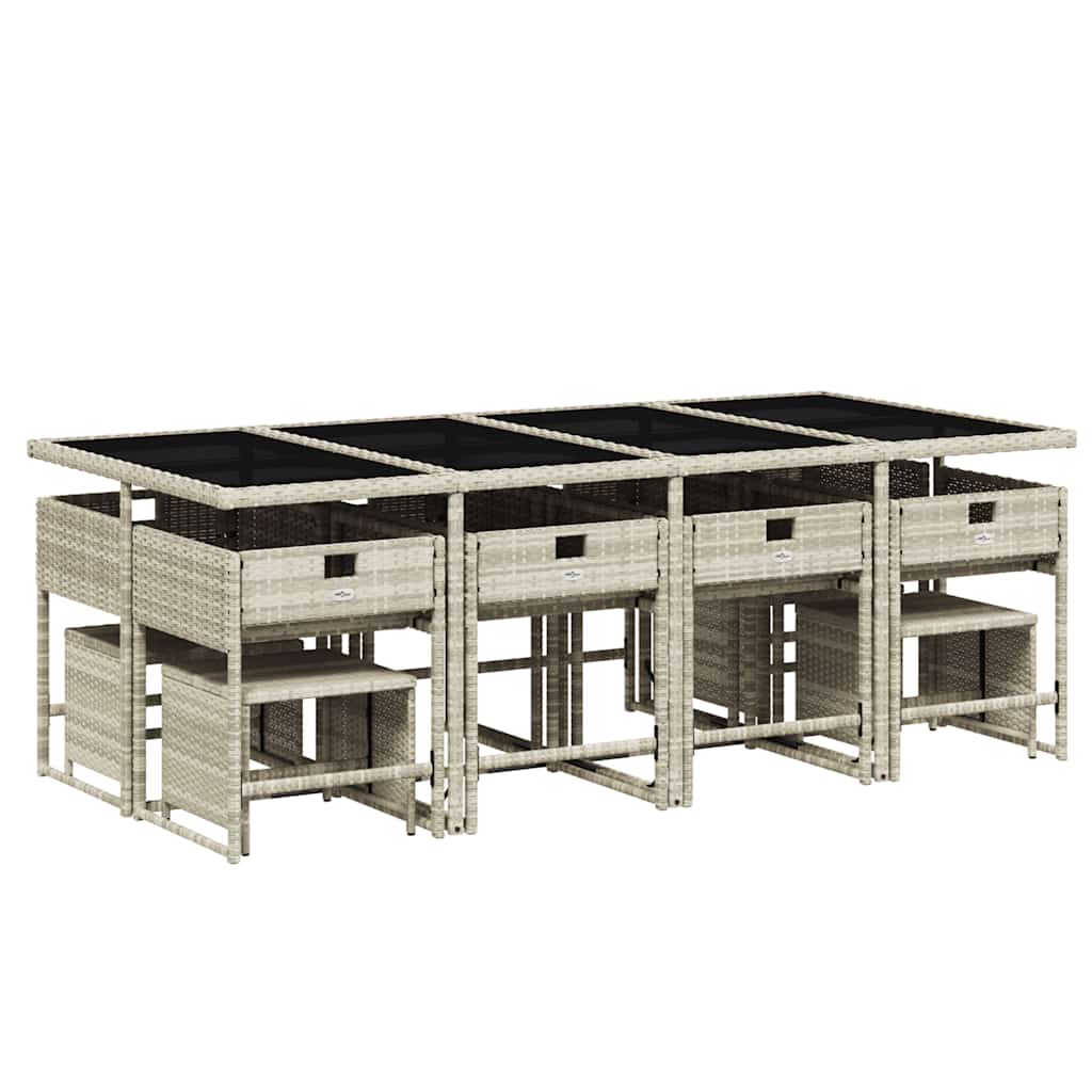 13 Piece Garden Dining Set with Cushions Light Grey Poly Rattan