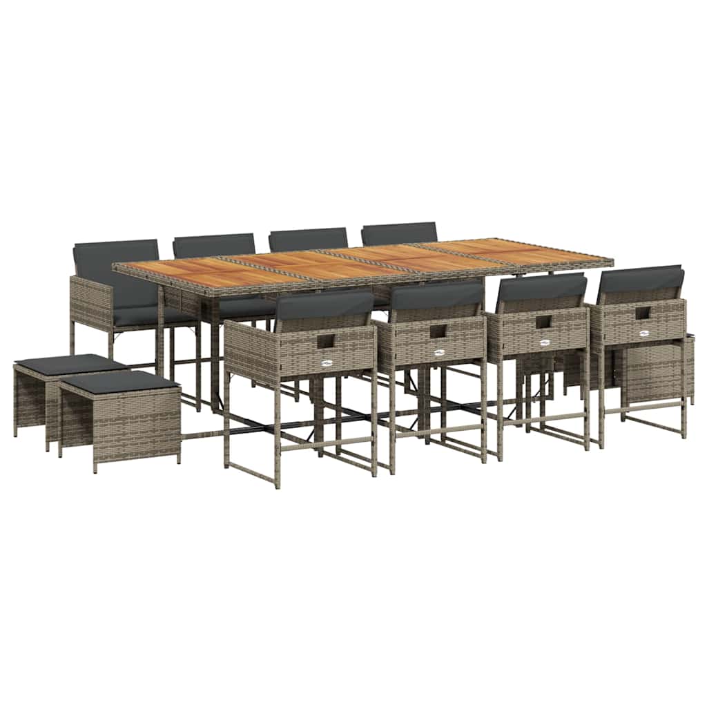 13 Piece Garden Dining Set with Cushions Grey Poly Rattan