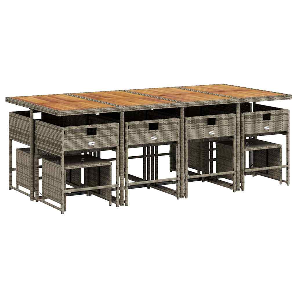 13 Piece Garden Dining Set with Cushions Grey Poly Rattan