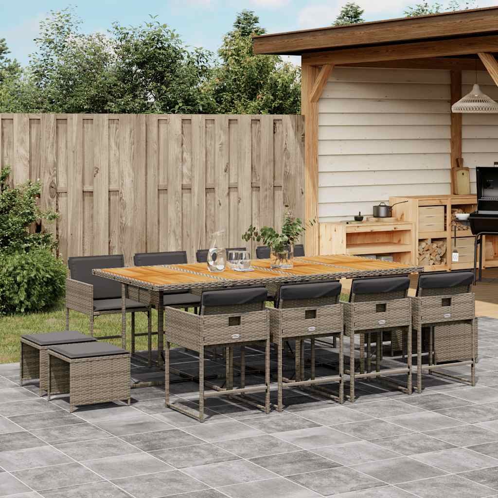 13 Piece Garden Dining Set with Cushions Grey Poly Rattan