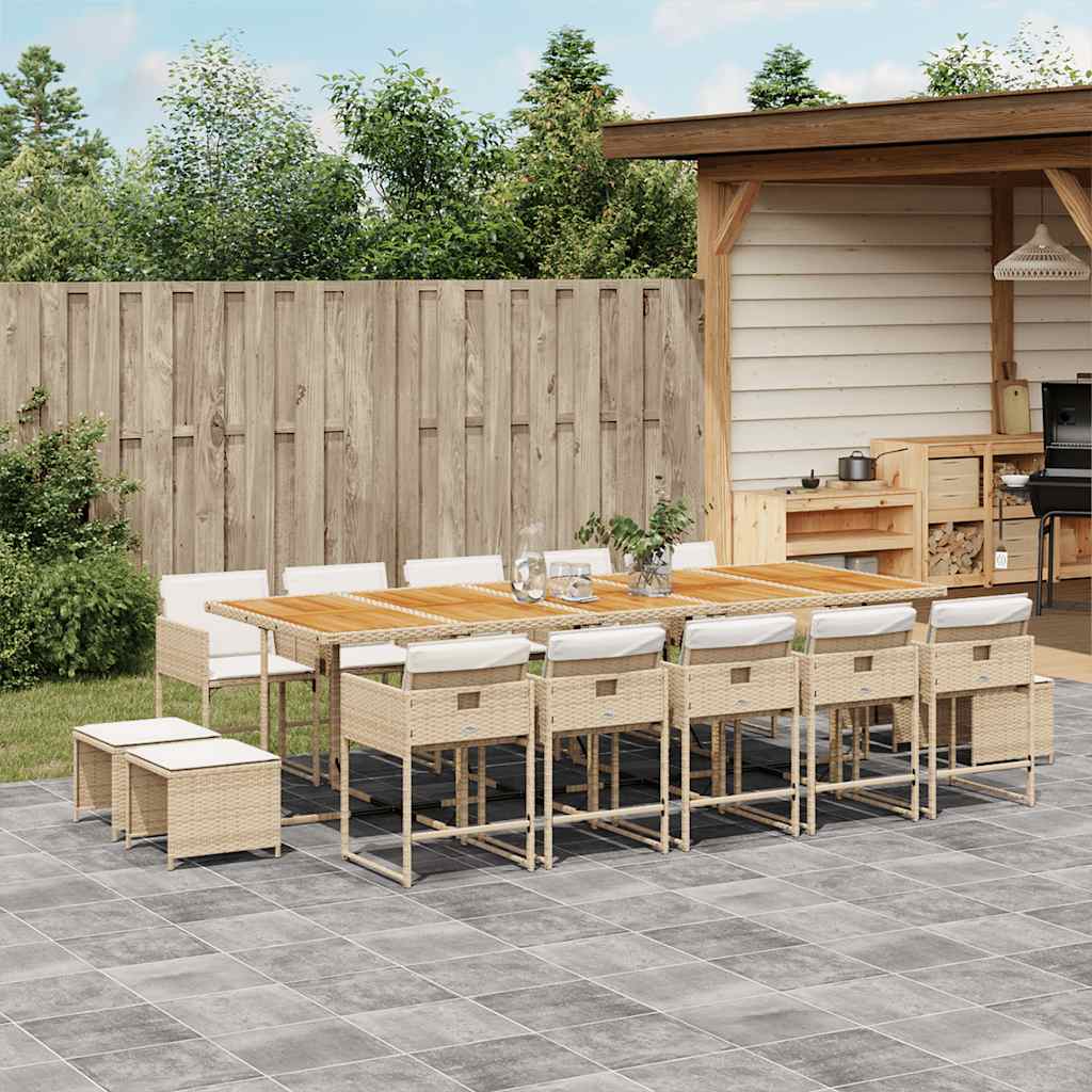 15 Piece Garden Dining Set with Cushions Beige Poly Rattan