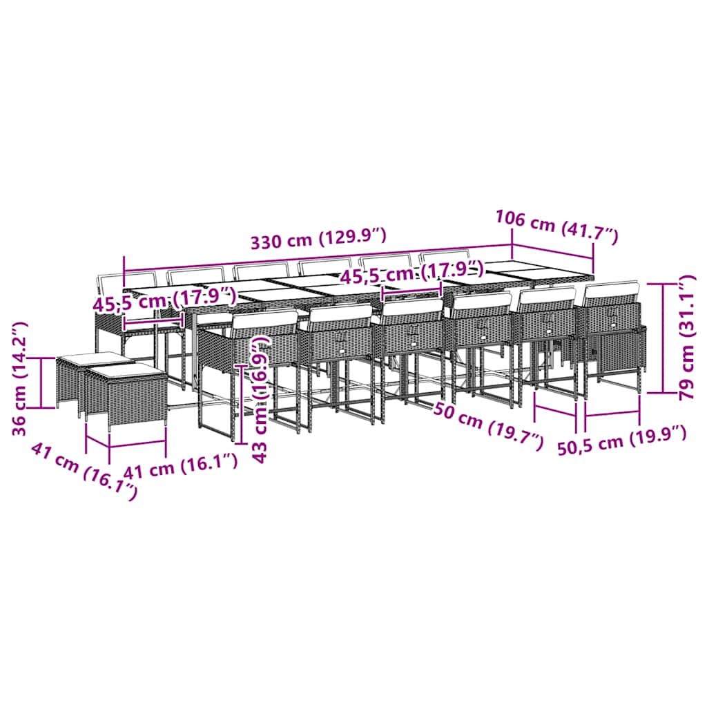 17 Piece Garden Dining Set with Cushions Grey Poly Rattan