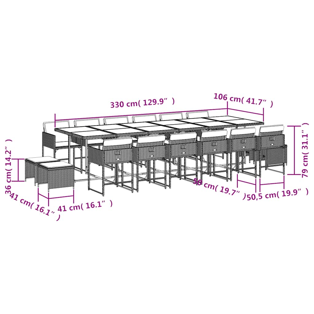 17 Piece Garden Dining Set with Cushions Beige Poly Rattan