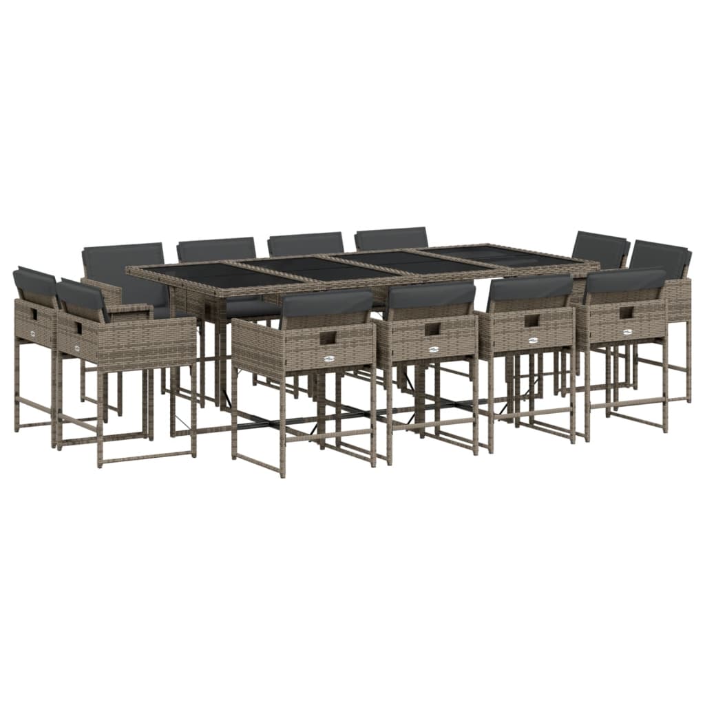 13 Piece Garden Dining Set with Cushions Grey Poly Rattan