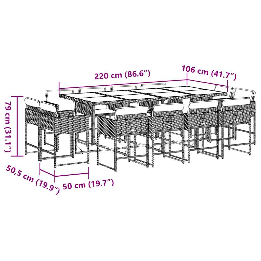 13 Piece Garden Dining Set with Cushions Light Grey Poly Rattan