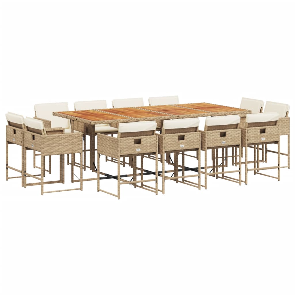 13 Piece Garden Dining Set with Cushions Beige Poly Rattan