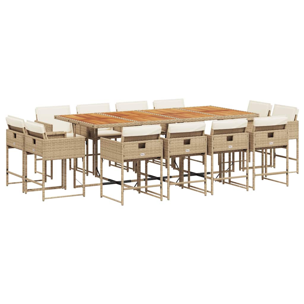 13 Piece Garden Dining Set with Cushions Beige Poly Rattan