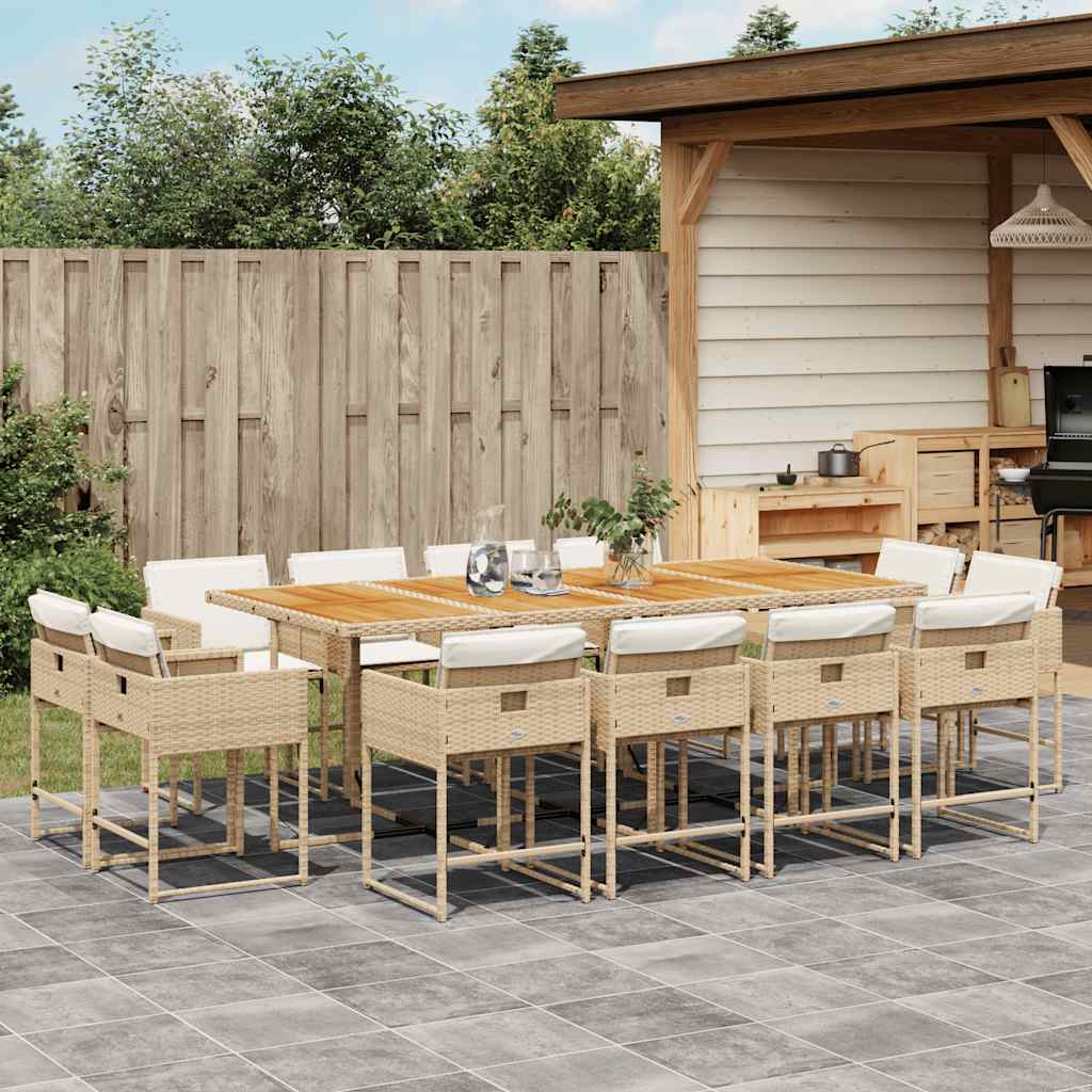 13 Piece Garden Dining Set with Cushions Beige Poly Rattan