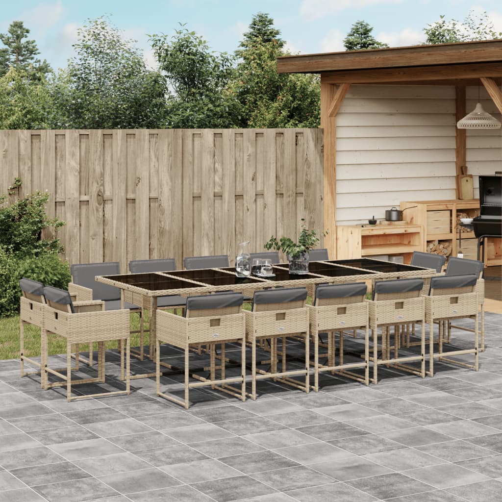 15 Piece Garden Dining Set with Cushions Mix Beige Poly Rattan