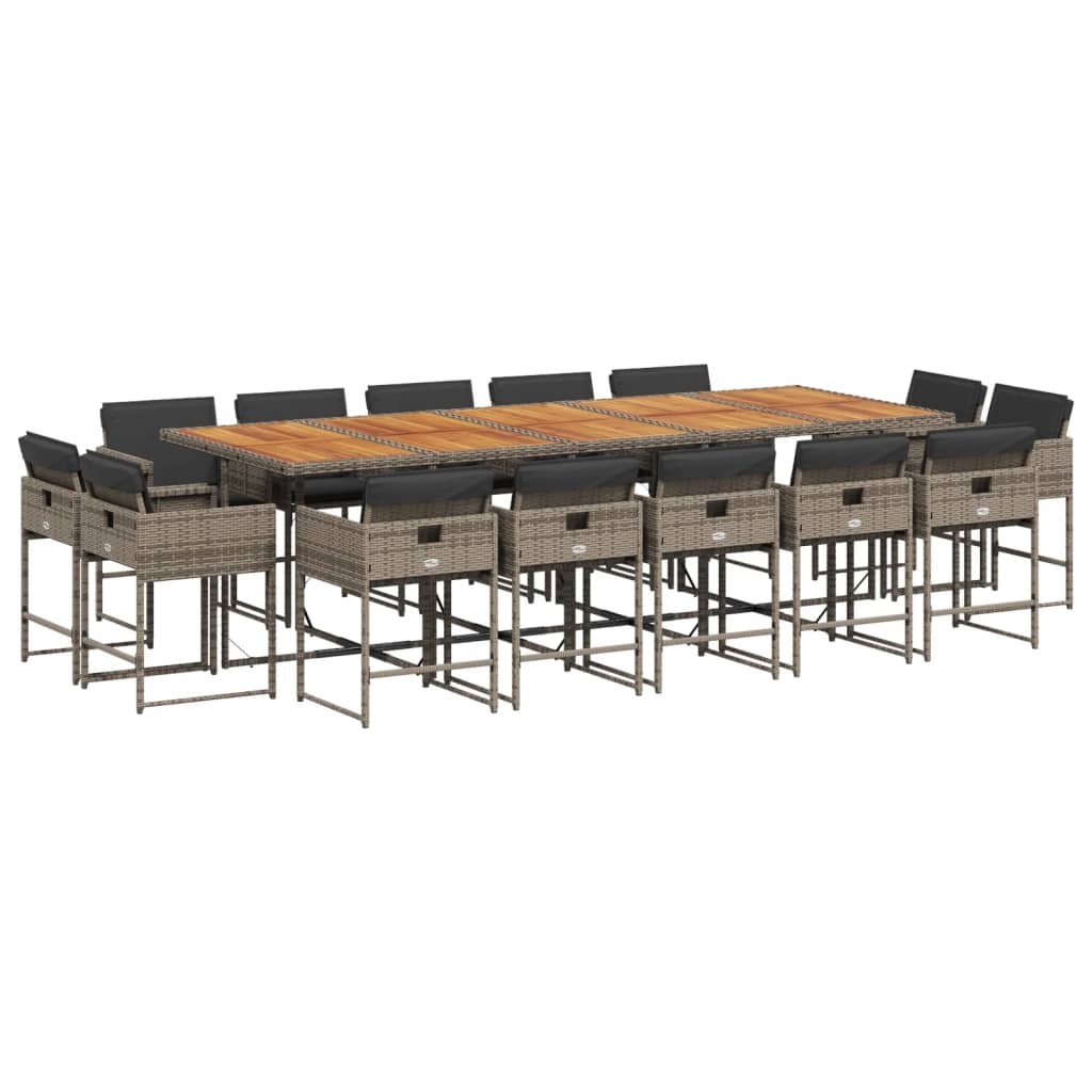 15 Piece Garden Dining Set with Cushions Grey Poly Rattan