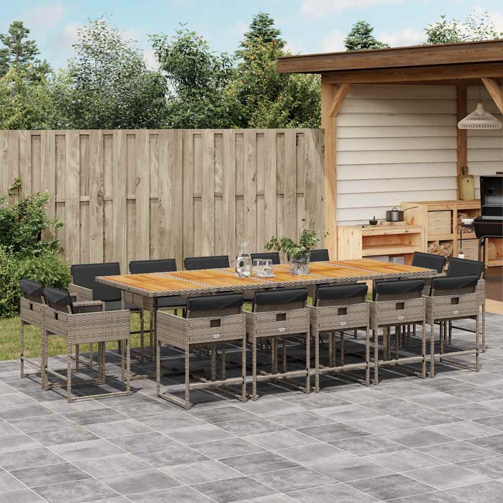 15 Piece Garden Dining Set with Cushions Grey Poly Rattan