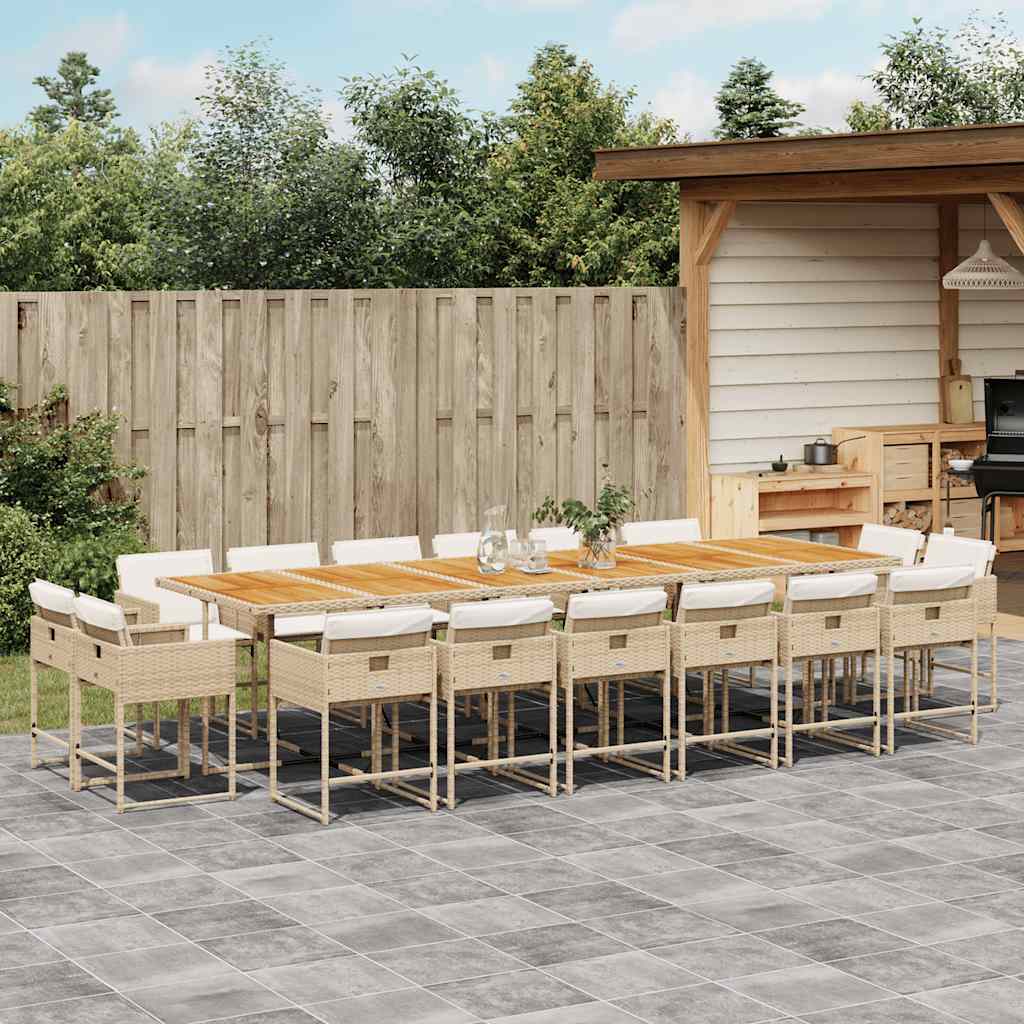 17 Piece Garden Dining Set with Cushions Beige Poly Rattan
