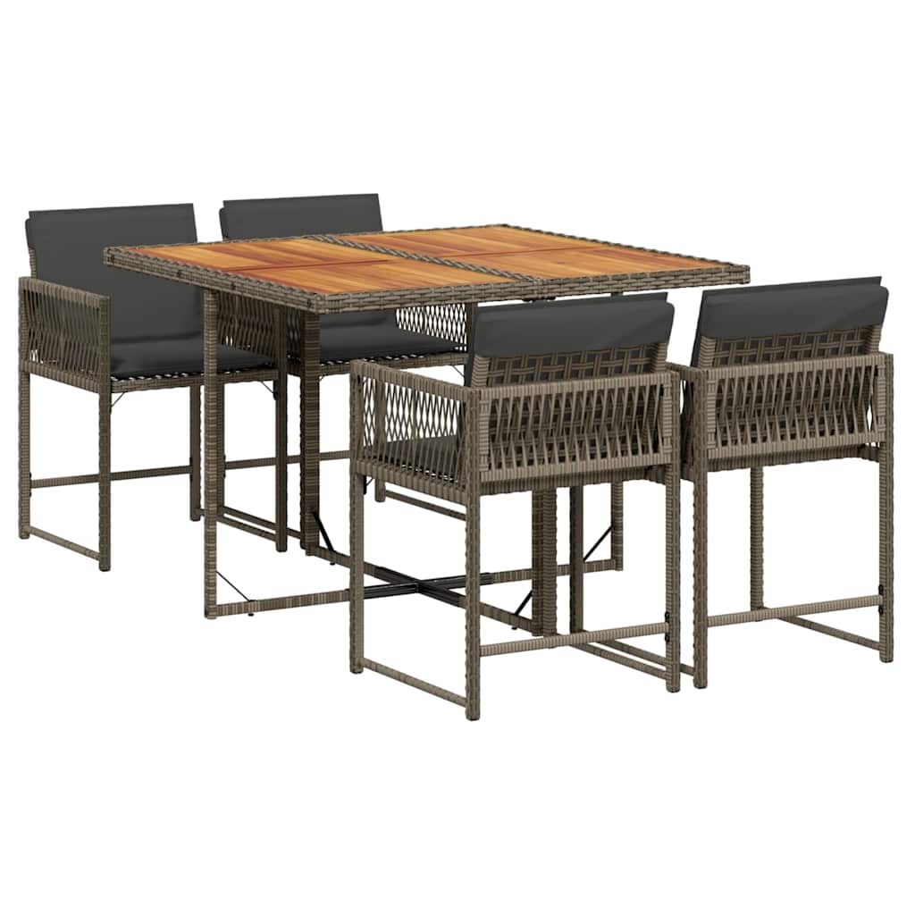 5 Piece Garden Dining Set with Cushions Grey Poly Rattan