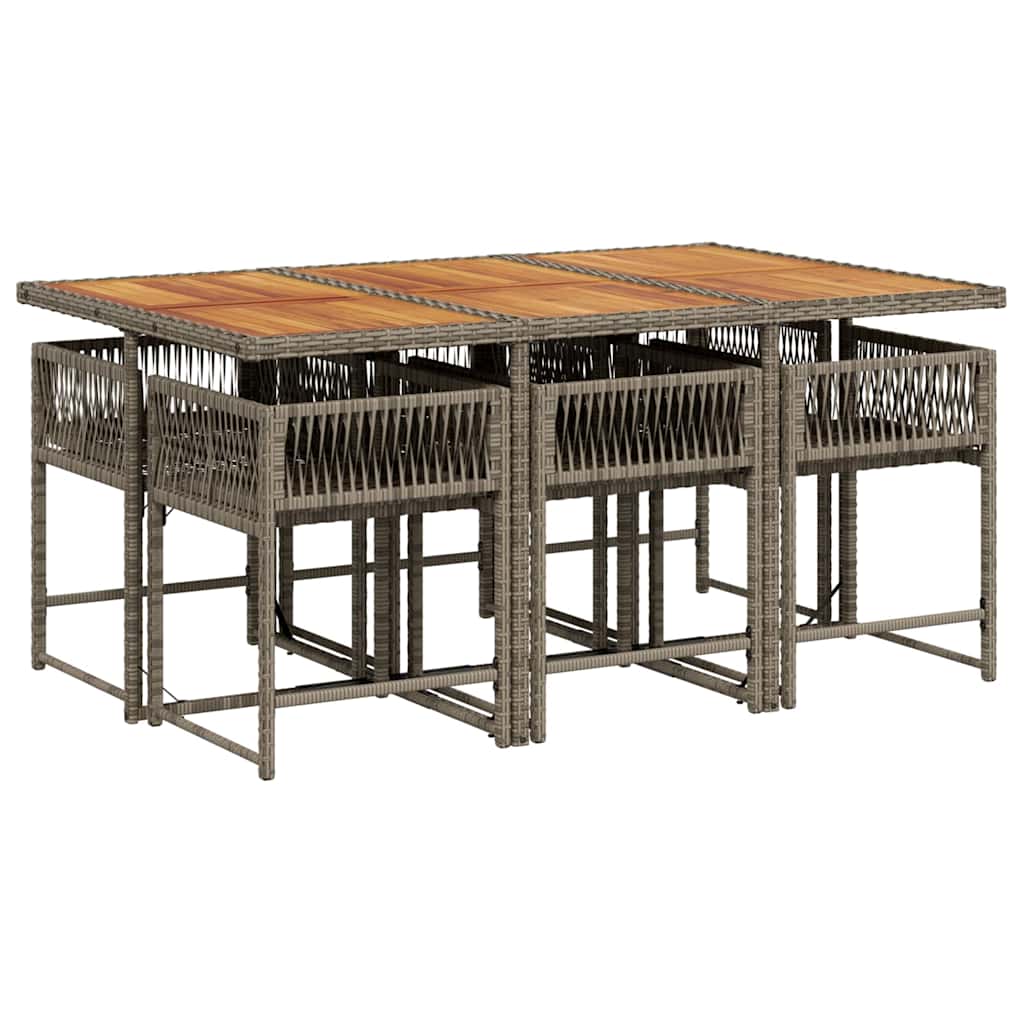 7 Piece Garden Dining Set with Cushions Grey Poly Rattan