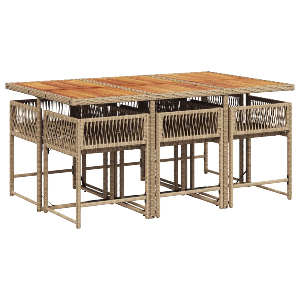 7 Piece Garden Dining Set with Cushions Beige Poly Rattan