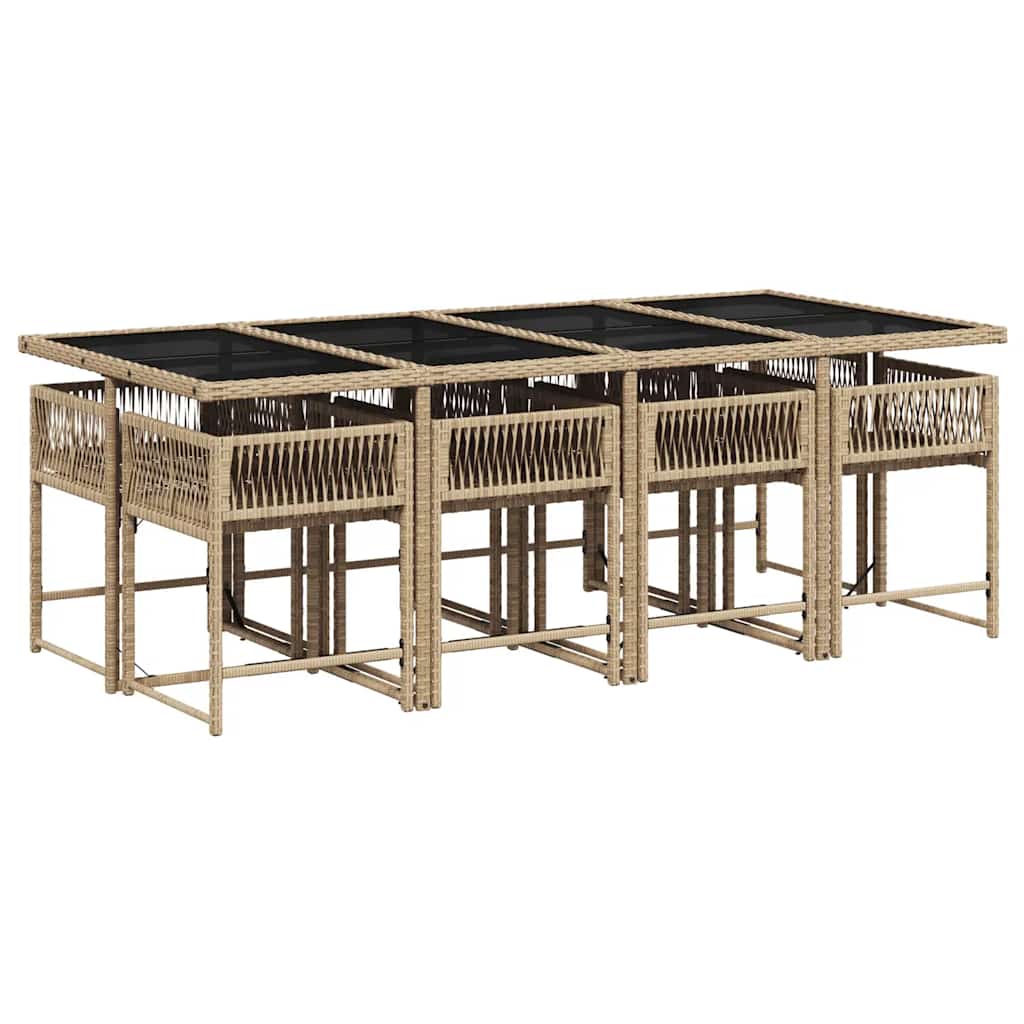 9 Piece Garden Dining Set with Cushions Mix Beige Poly Rattan