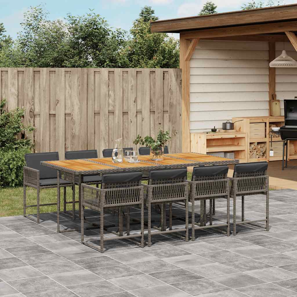 9 Piece Garden Dining Set with Cushions Grey Poly Rattan