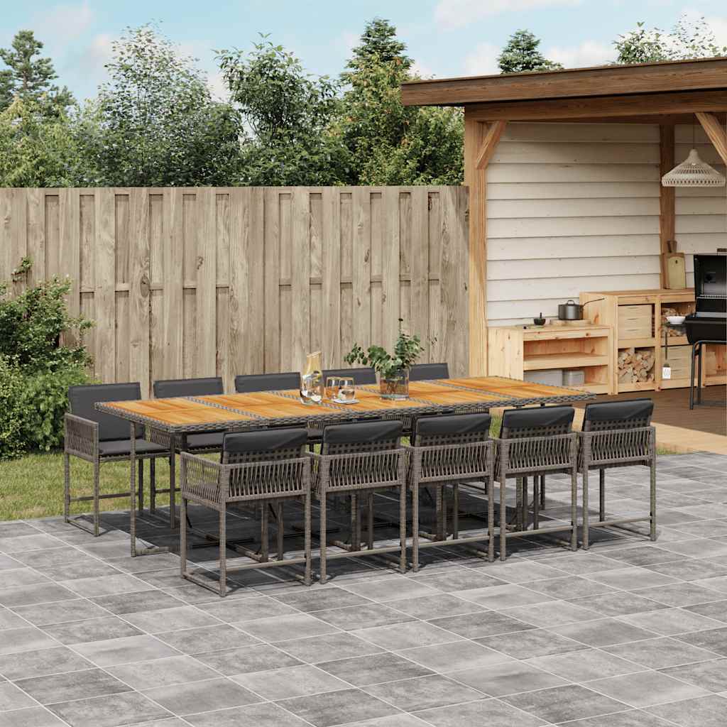 11 Piece Garden Dining Set with Cushions Grey Poly Rattan