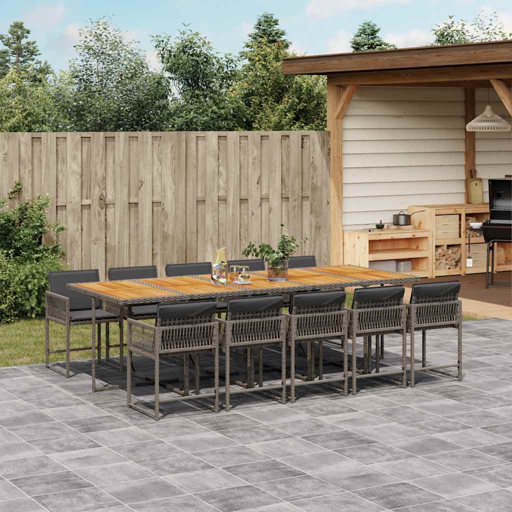11 Piece Garden Dining Set with Cushions Grey Poly Rattan