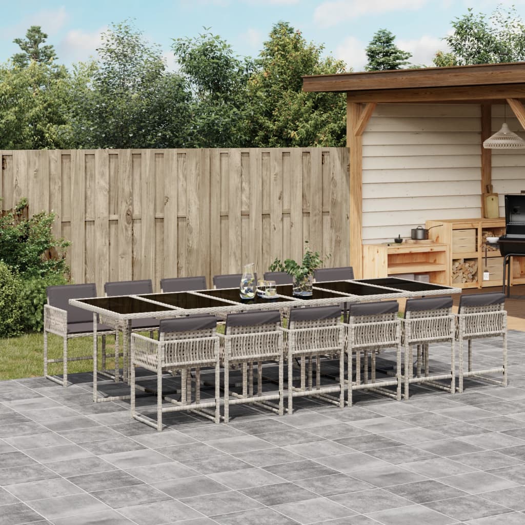 13 Piece Garden Dining Set with Cushions Light Grey Poly Rattan