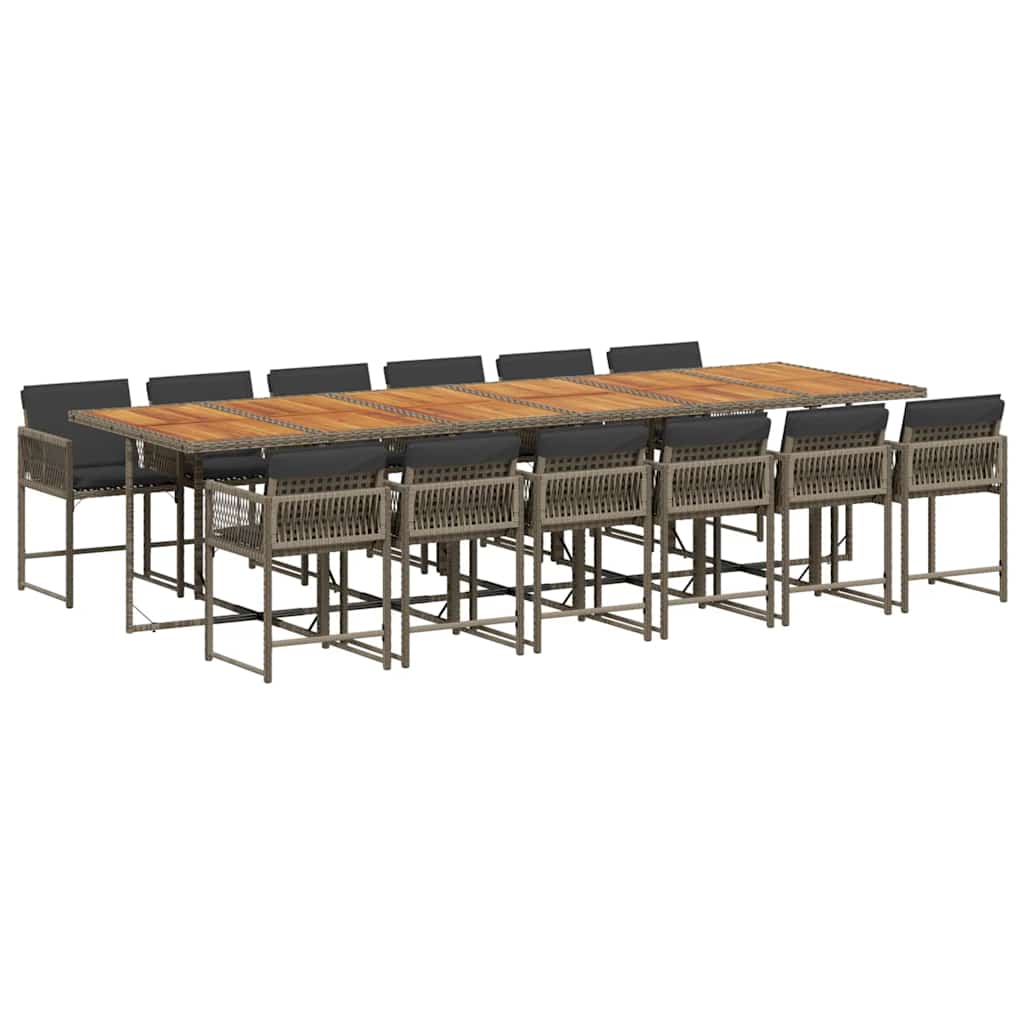 13 Piece Garden Dining Set with Cushions Grey Poly Rattan