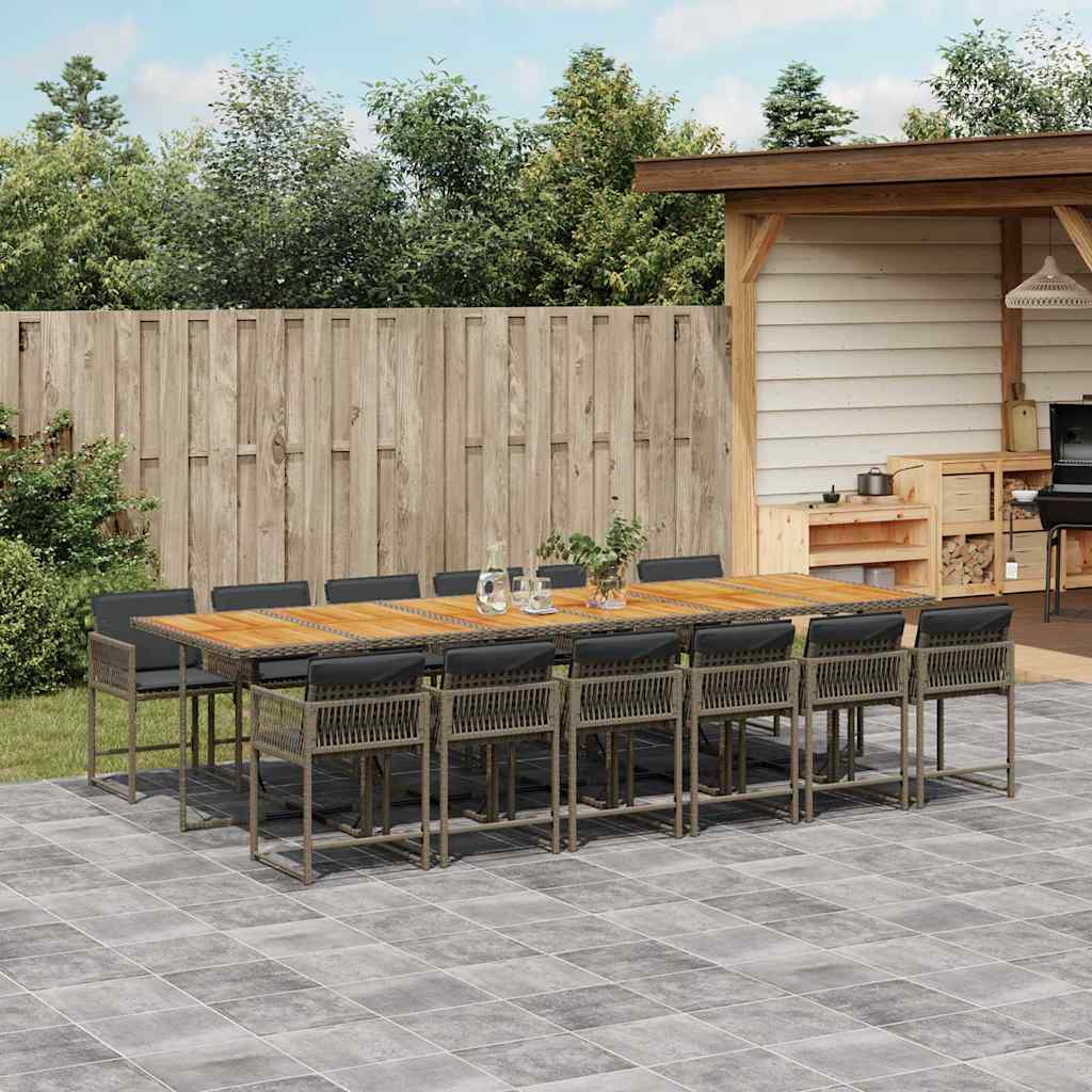 13 Piece Garden Dining Set with Cushions Grey Poly Rattan