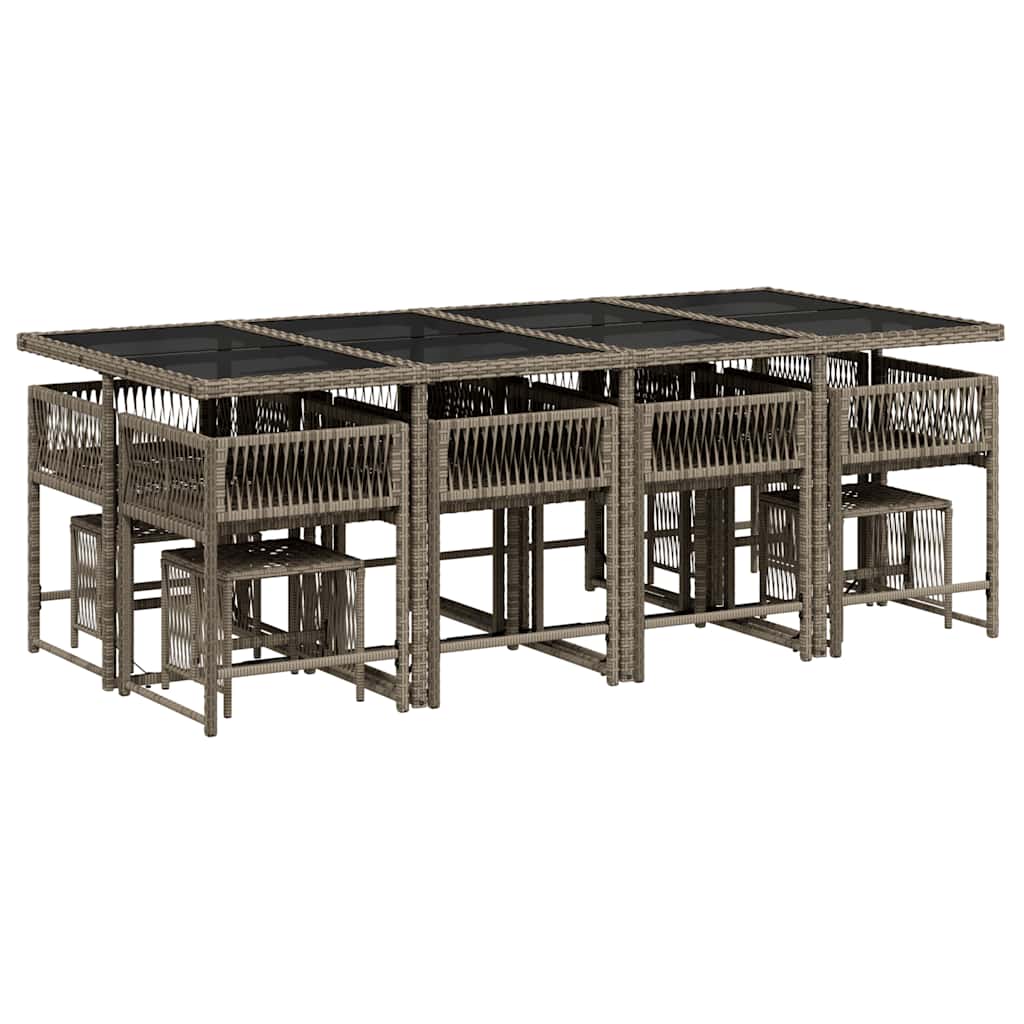 13 Piece Garden Dining Set with Cushions Grey Poly Rattan