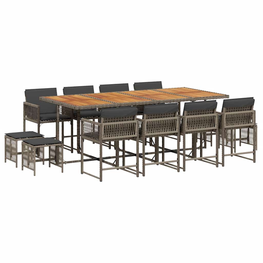 13 Piece Garden Dining Set with Cushions Grey Poly Rattan