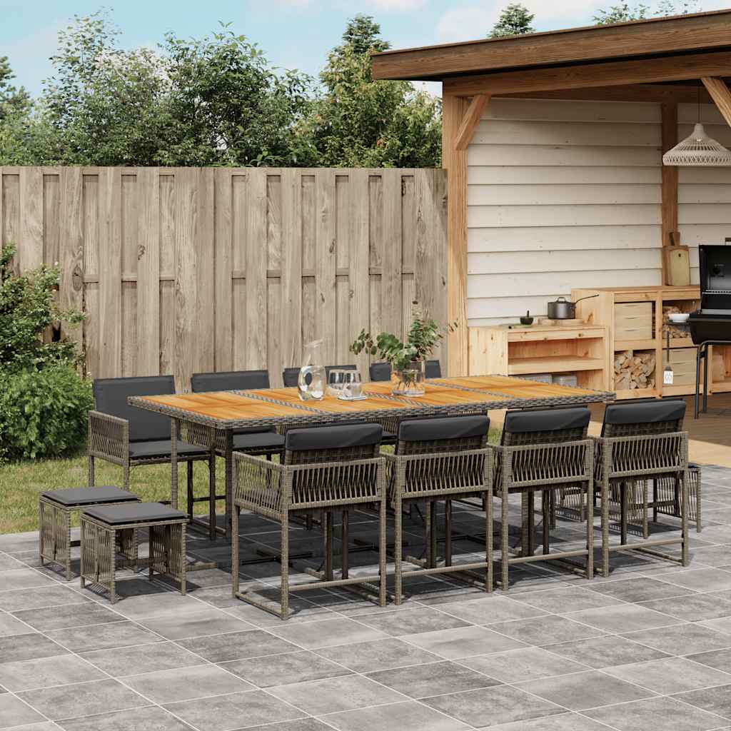 13 Piece Garden Dining Set with Cushions Grey Poly Rattan