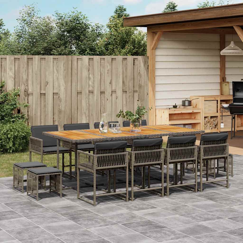 13 Piece Garden Dining Set with Cushions Grey Poly Rattan