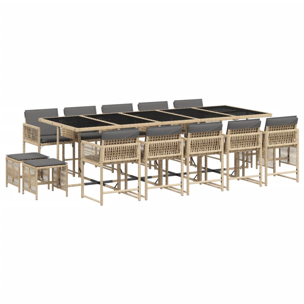 15 Piece Garden Dining Set with Cushions Mix Beige Poly Rattan