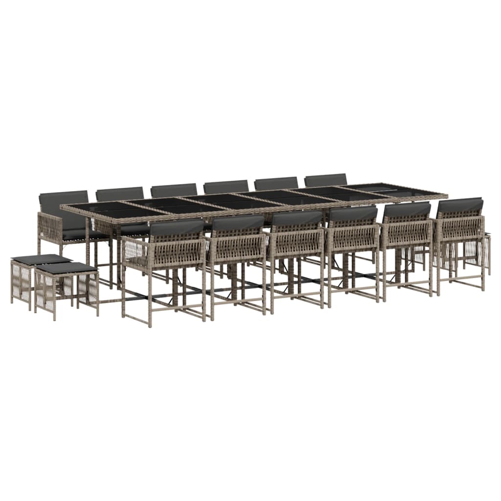 17 Piece Garden Dining Set with Cushions Grey Poly Rattan