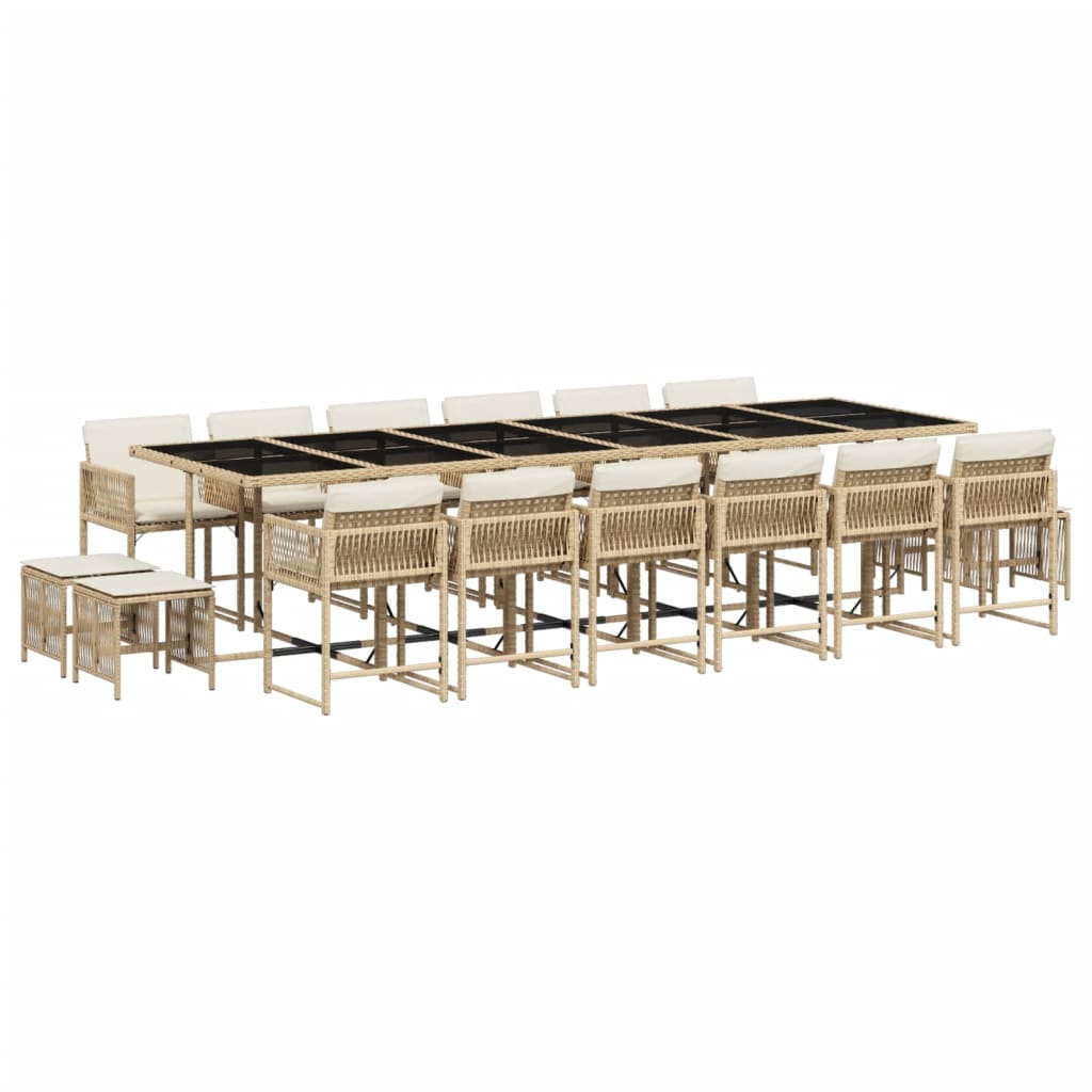17 Piece Garden Dining Set with Cushions Beige Poly Rattan