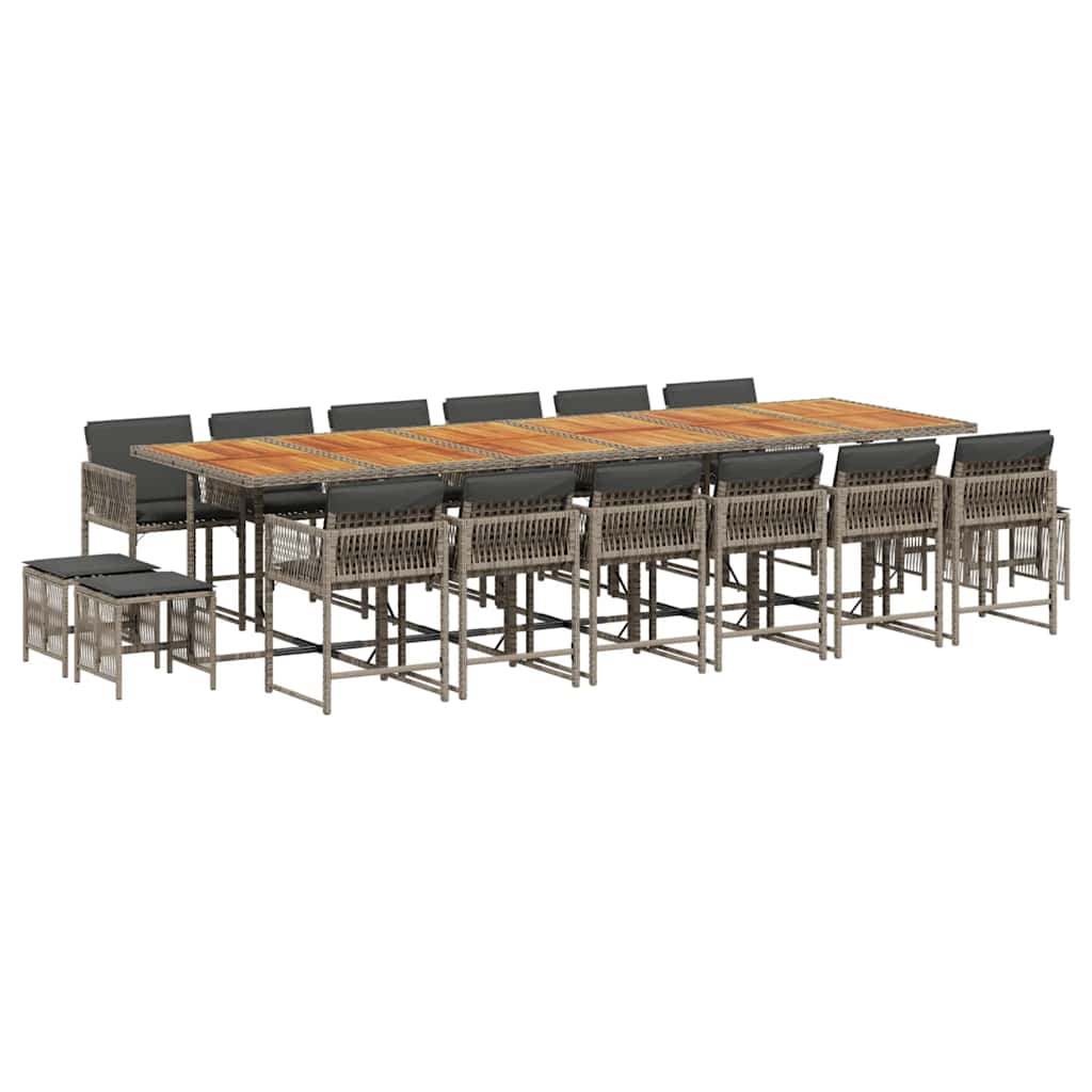 17 Piece Garden Dining Set with Cushions Grey Poly Rattan